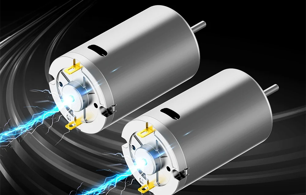 Two silver electric motors with lightning effect illustrating the power and efficiency of the drive