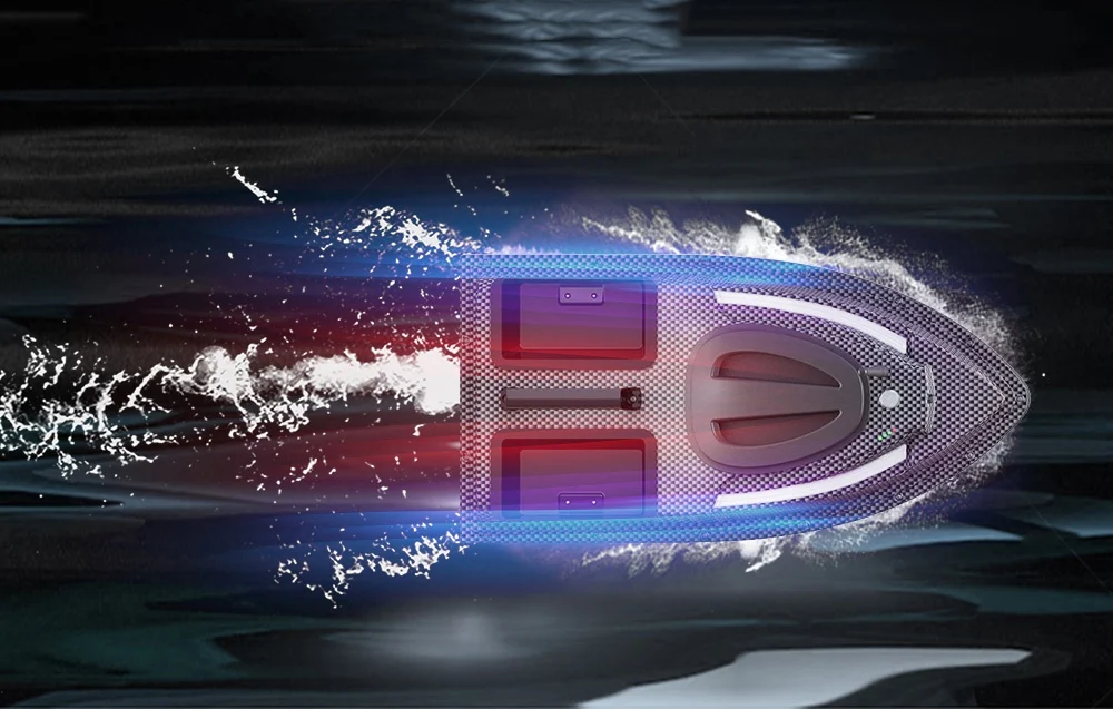 Thermal x-ray of the bait boat in motion showing red hot motors and blue cool containers