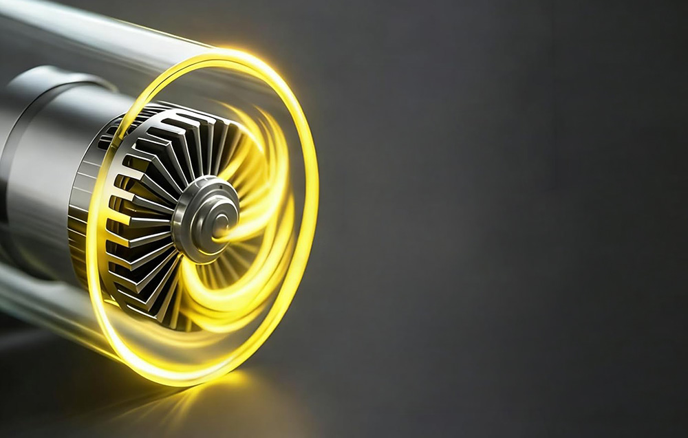Close-up of the car vacuum cleaner’s motor turbine.