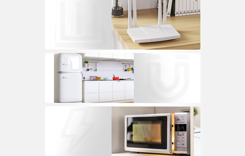 The electromagnetic radiation detector monitors emissions from routers and household appliances.