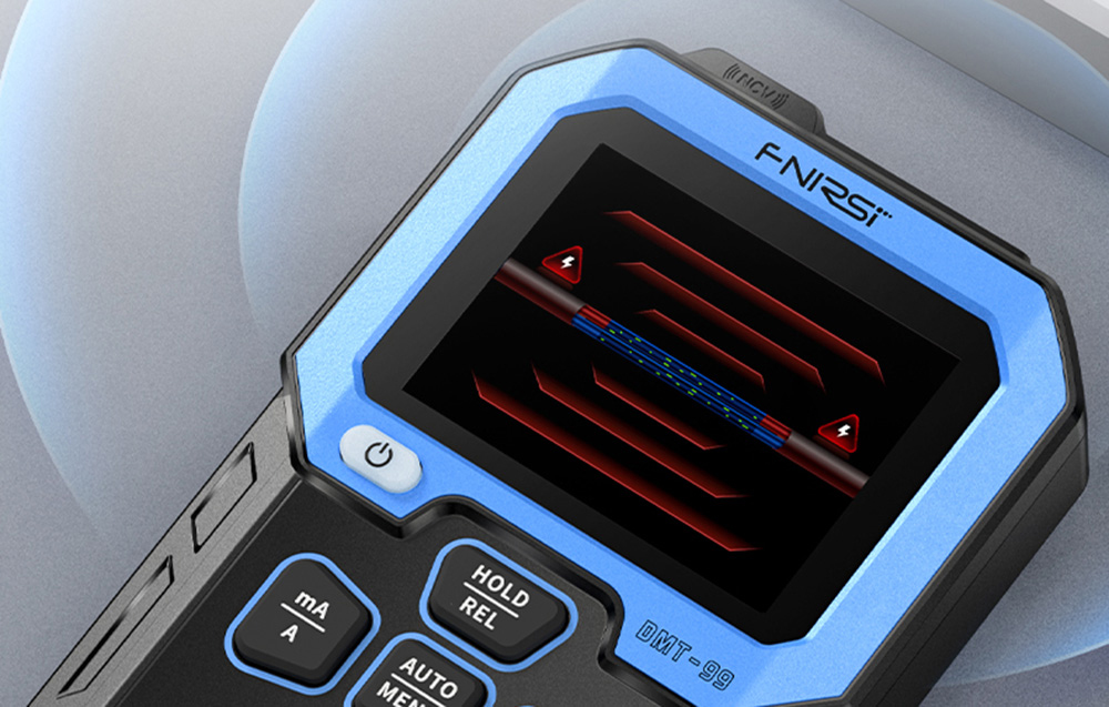 Multimeter with non-contact voltage detection function showing a high magnetic field on the screen