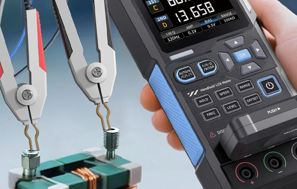 Hand holding a handheld meter